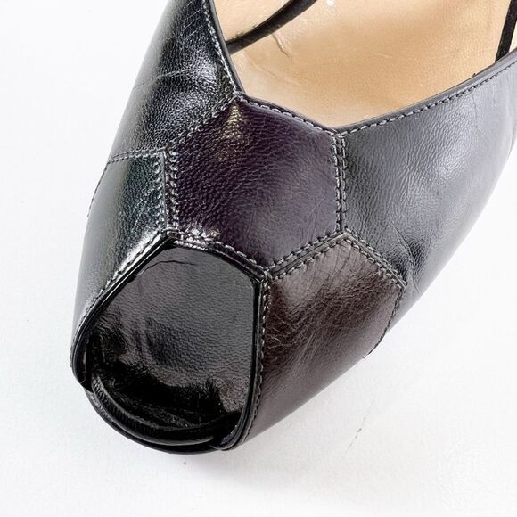 Vintage Bruno Magli Patchwork Leather Slingback Heels Peep Toe Buckle 8.5 AA - Picture 12 of 13